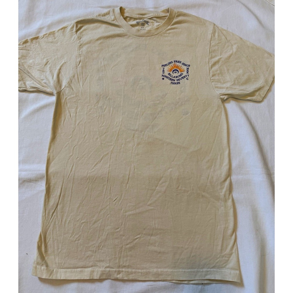 Billabong Men's Beige Graphic Logo Crewneck Short Sleeve Cotton T-Shirt Size S